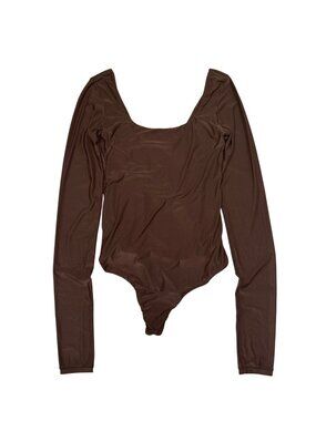 Smoothiez By Aerie Long Sleeve Brown Bodysuit Size S Stretchy Scoop Neck